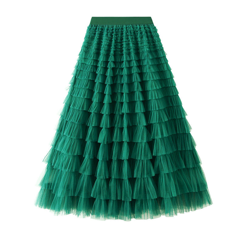 Women’s White Gauze Pleated Cake Skirt