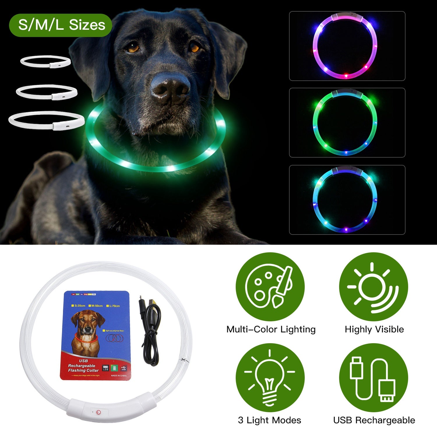 USB Rechargeable LED Dog Safety Collar