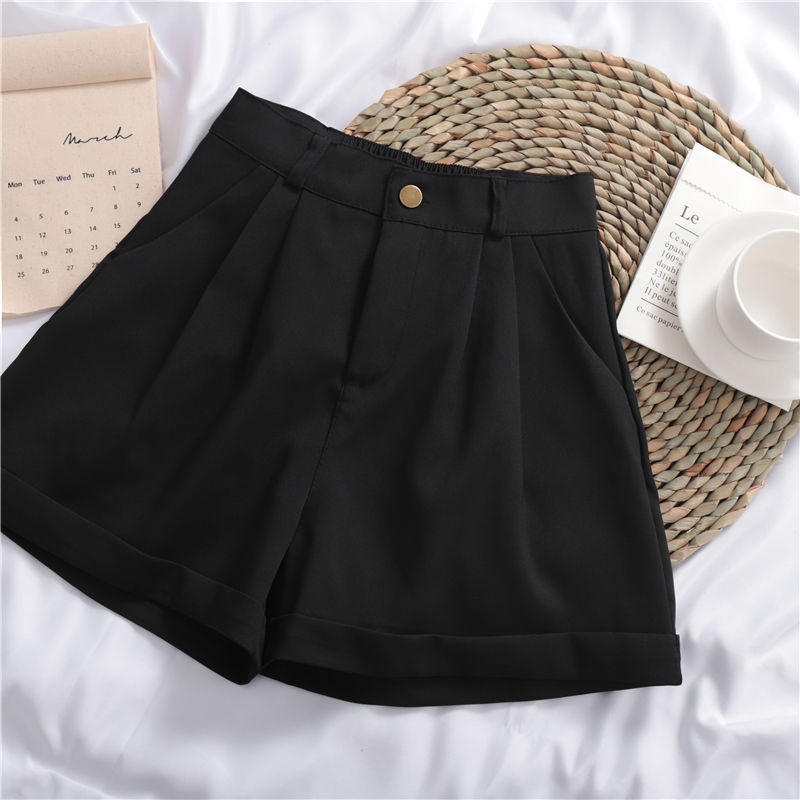 Women’s Solid Color Wide-Leg Roll-Up Casual Shorts