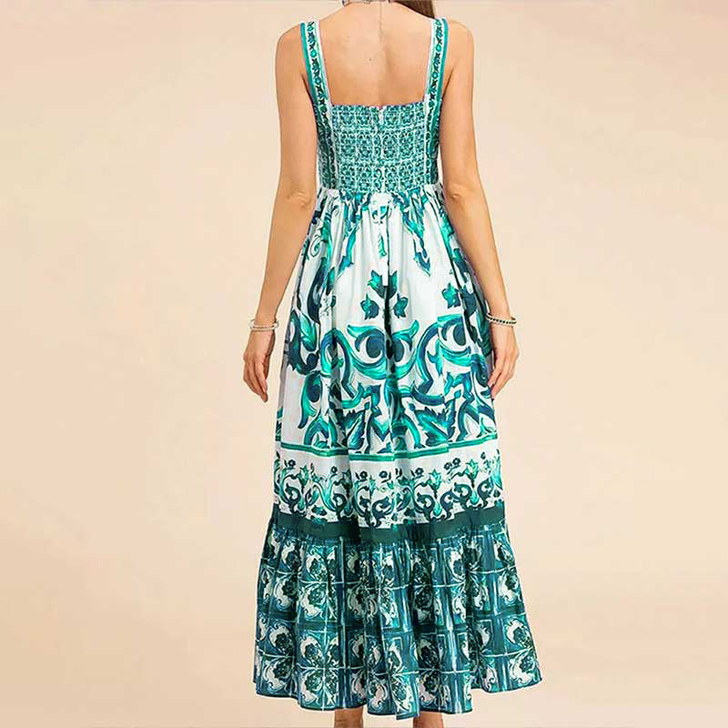 Women’s Printed Sleeveless Spaghetti Waist Dress Large Hem Fashion