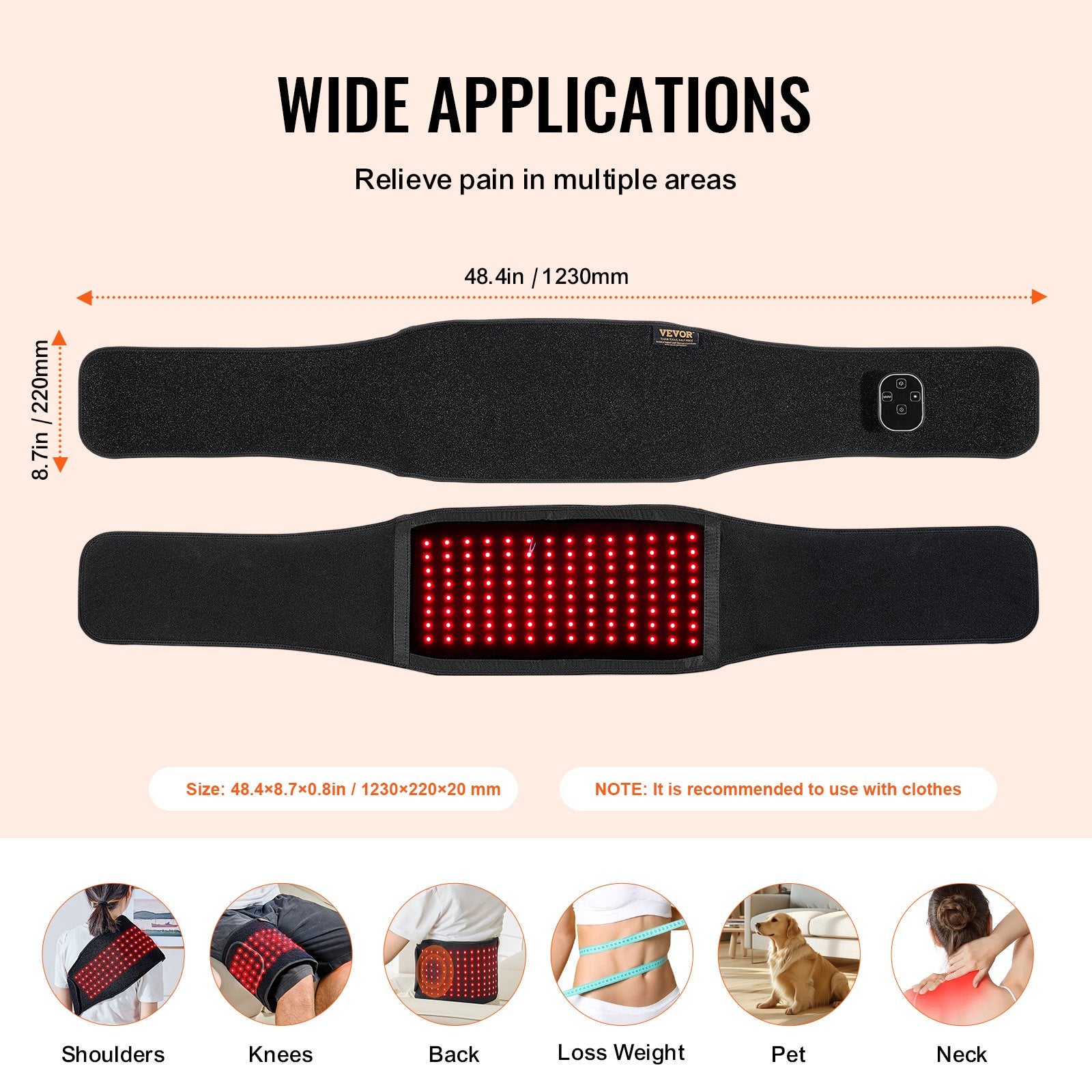 Red Light Therapy Belt – 660nm & 850nm LED Pain Relief Wrap with Timer, Vibration & Adjustable Intensities