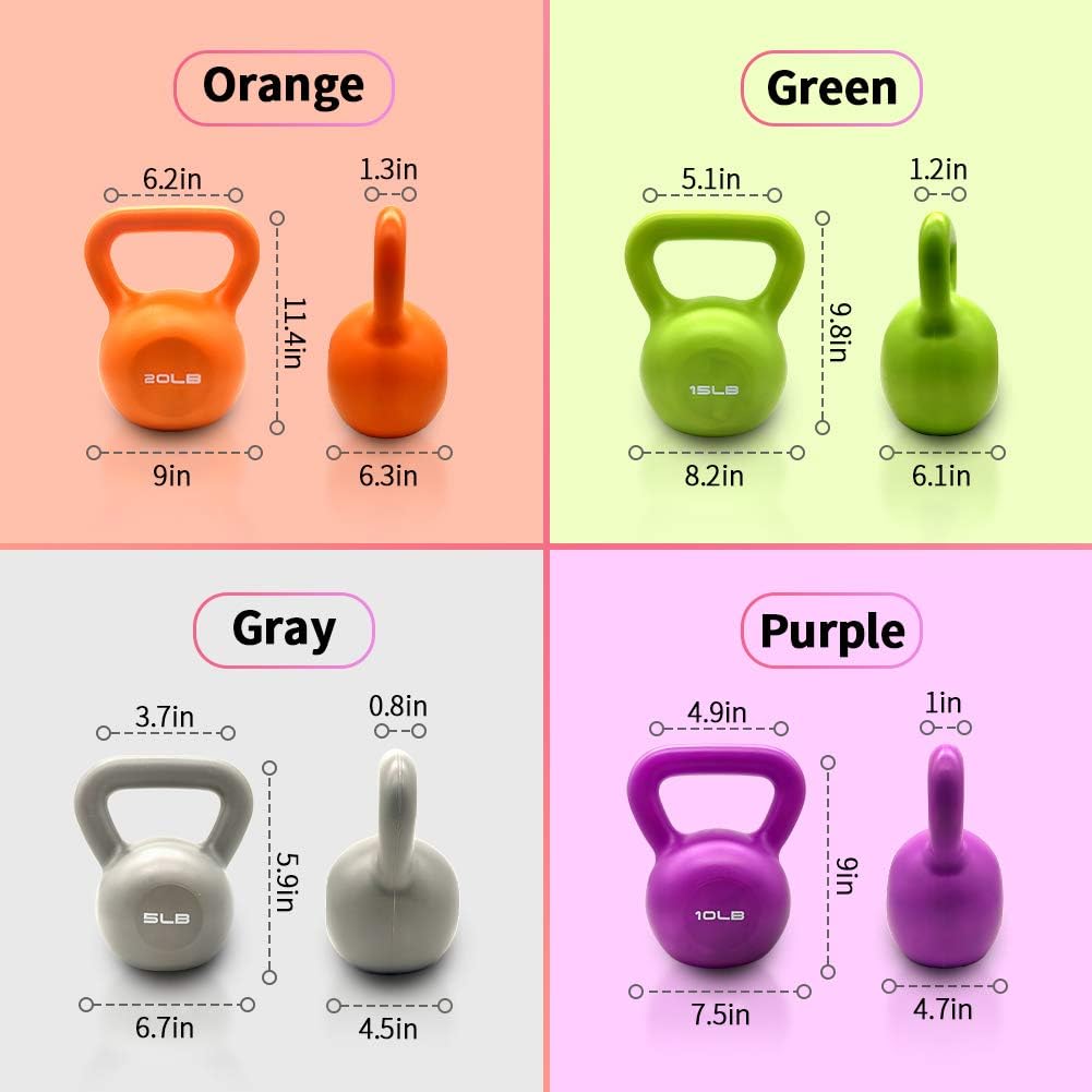 5lbs Vinyl-Coated Kettlebell Set – Strength Training Weights for Women with Comfortable Wide Handle