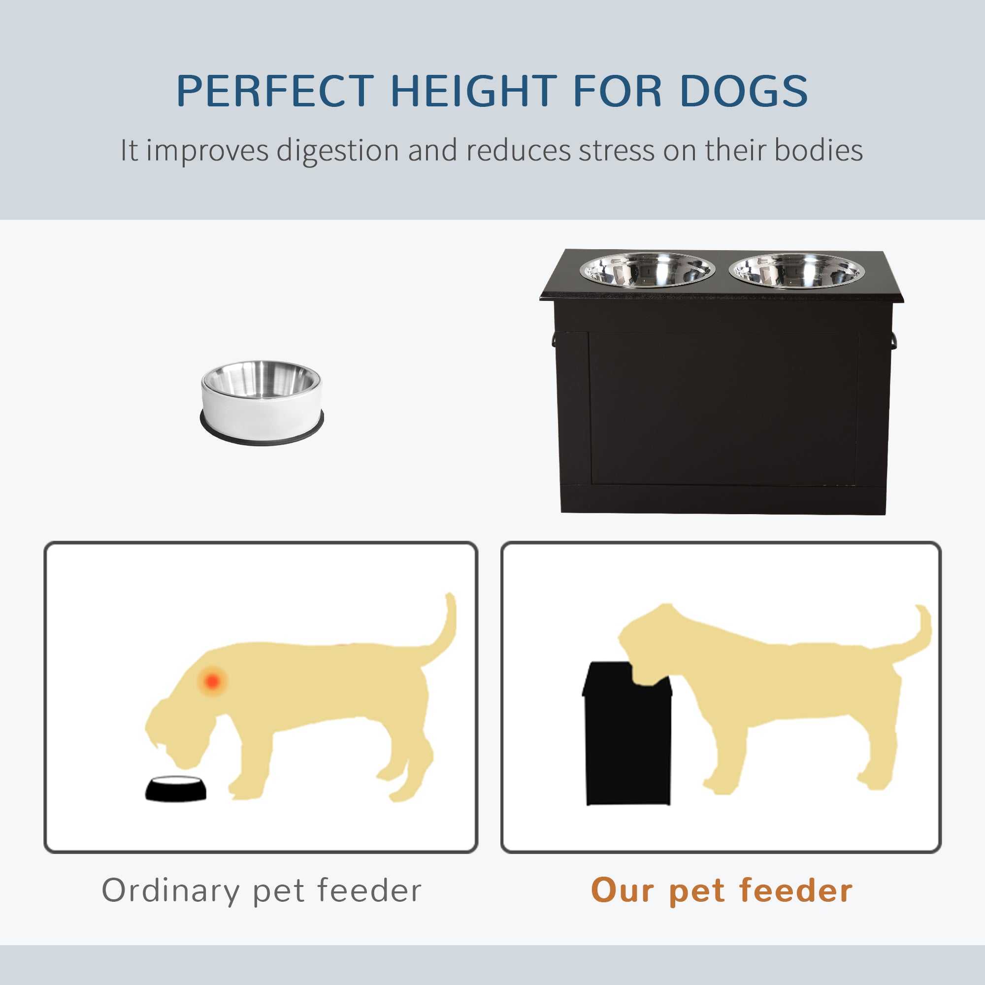 Raised Pet Feeding Station with 2 Stainless Steel Bowls for Large Dogs