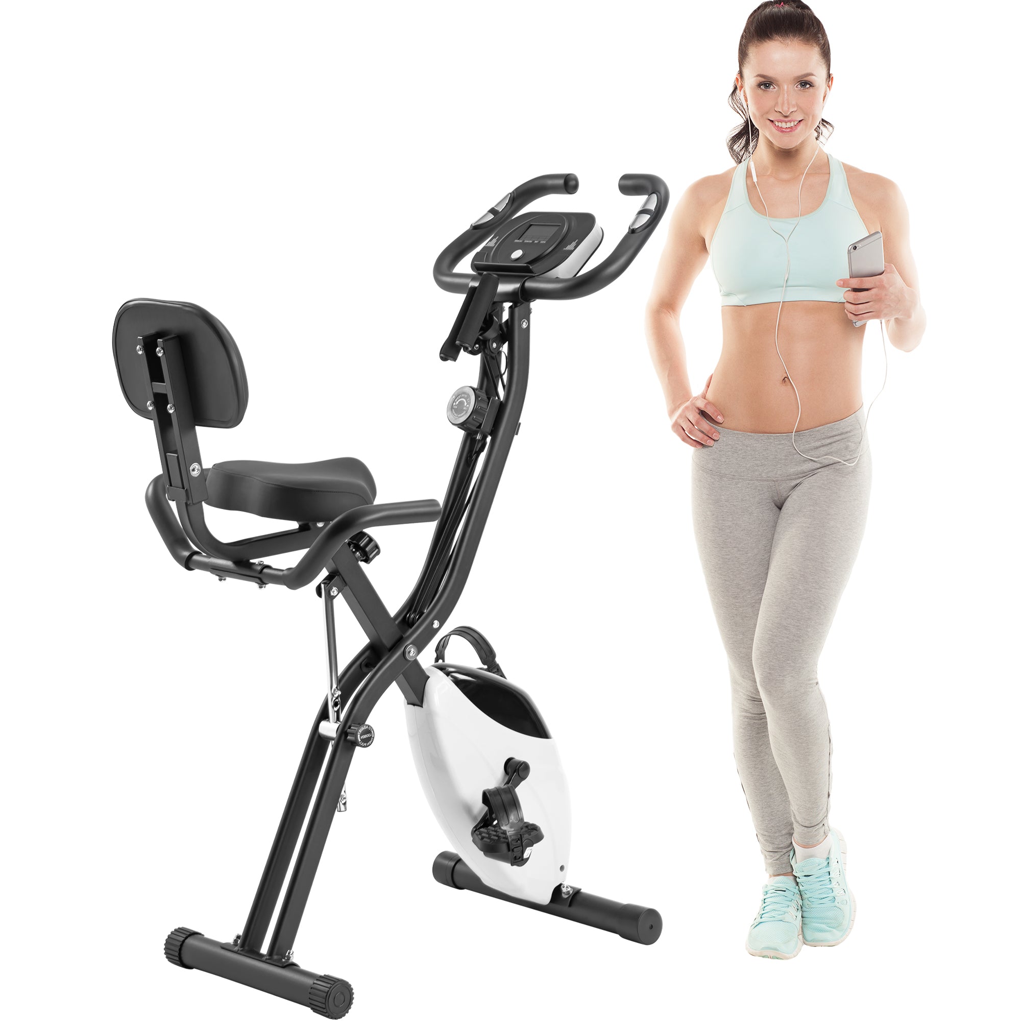 Folding Upright & Recumbent Exercise X-Bike with 16-Level Resistance, Arm Bands & Backrest