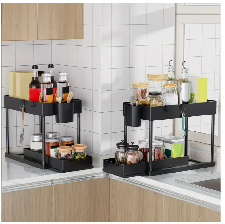 Double-Tier Sink Storage Rack with Drainage