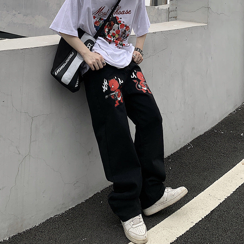 Men's Casual Print Loose Jeans