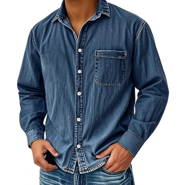 Men’s Washed Denim Long Sleeve Casual Shirt