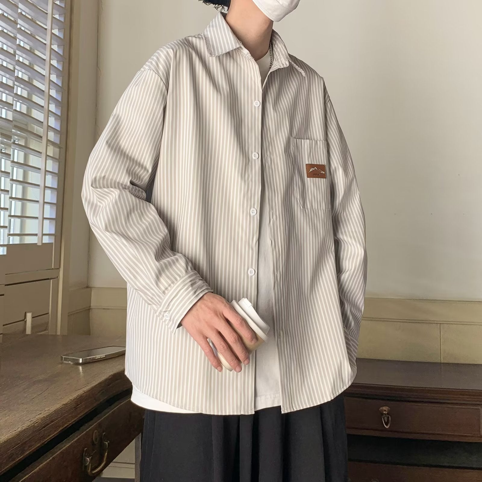Men's Loose Fit Casual Striped Shirt