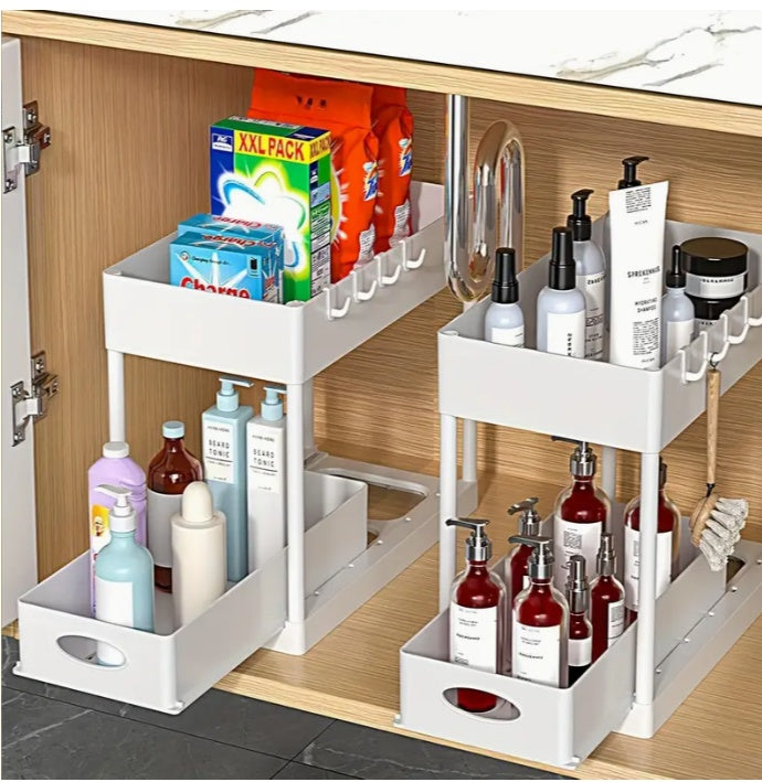 Double-Tier Sink Storage Rack with Drainage