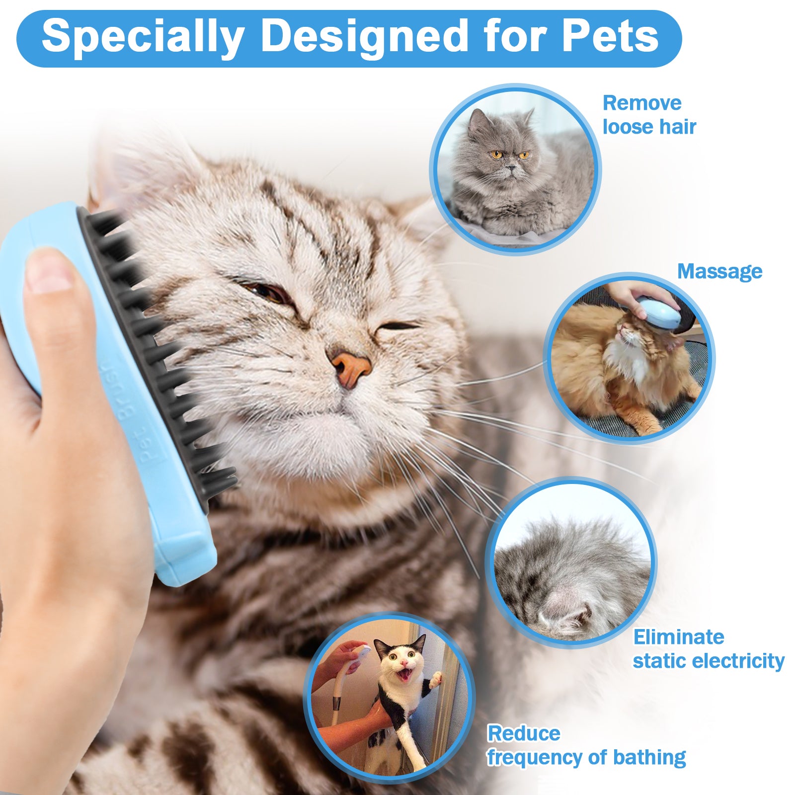 Steam Cat Grooming Brush for Shedding & Massage