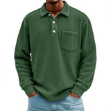 Men's Corduroy Striped Long Sleeve Polo Shirt