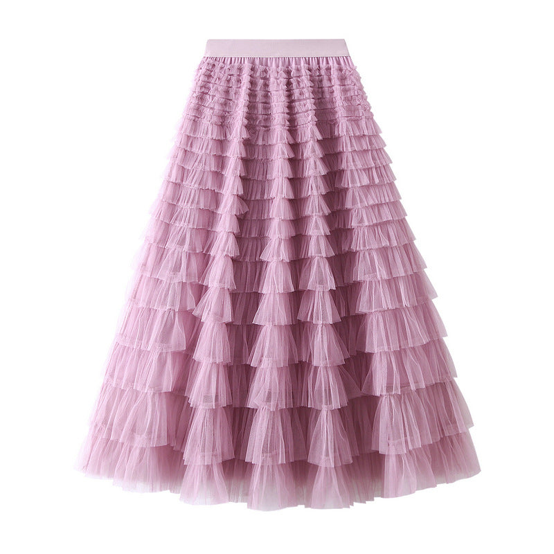 Women’s White Gauze Pleated Cake Skirt
