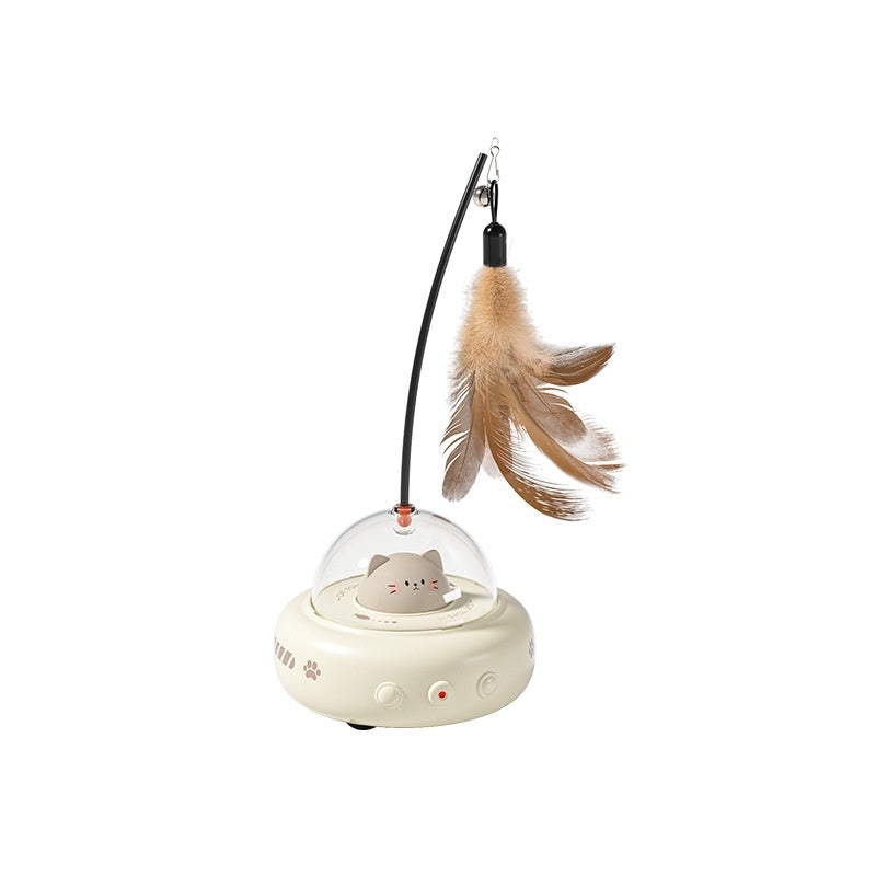 Smart Electric UFO Cat Teaser Toy with Bell & Replaceable Feather
