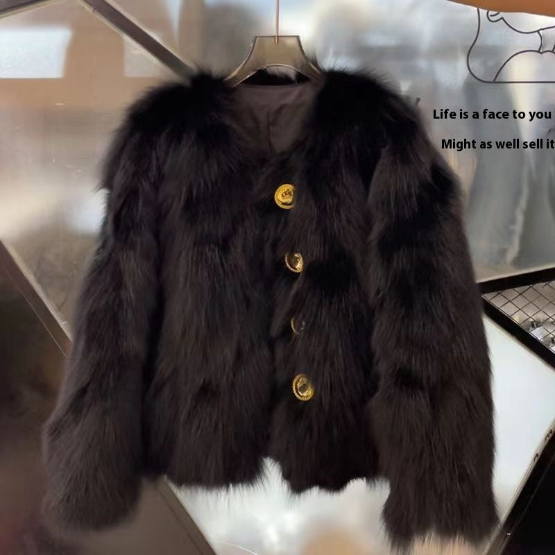 Women’s Autumn Winter Short Faux Fox Fur Coat High-End Outerwear