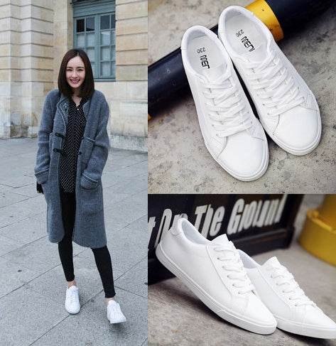 Women’s Casual White Leather Canvas Sneakers