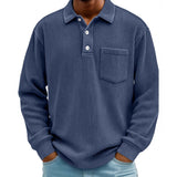 Men's Corduroy Striped Long Sleeve Polo Shirt