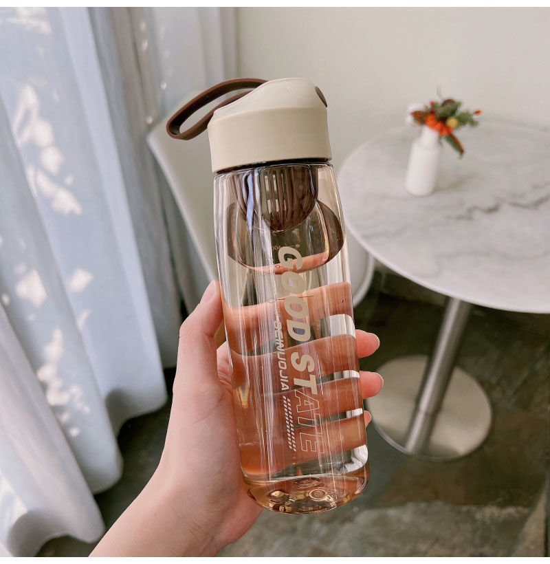 Portable Sports Water Bottle with Filter, Fall-Proof Strap & Measurement Scale