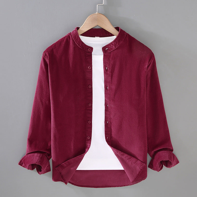 Men's Retro Corduroy Stand Up Collar Shirt Jacket