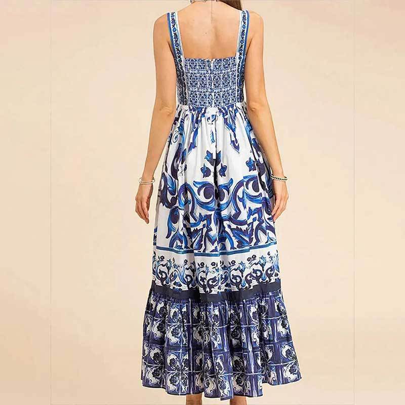 Women’s Printed Sleeveless Spaghetti Waist Dress Large Hem Fashion
