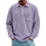 Men's Corduroy Striped Long Sleeve Polo Shirt