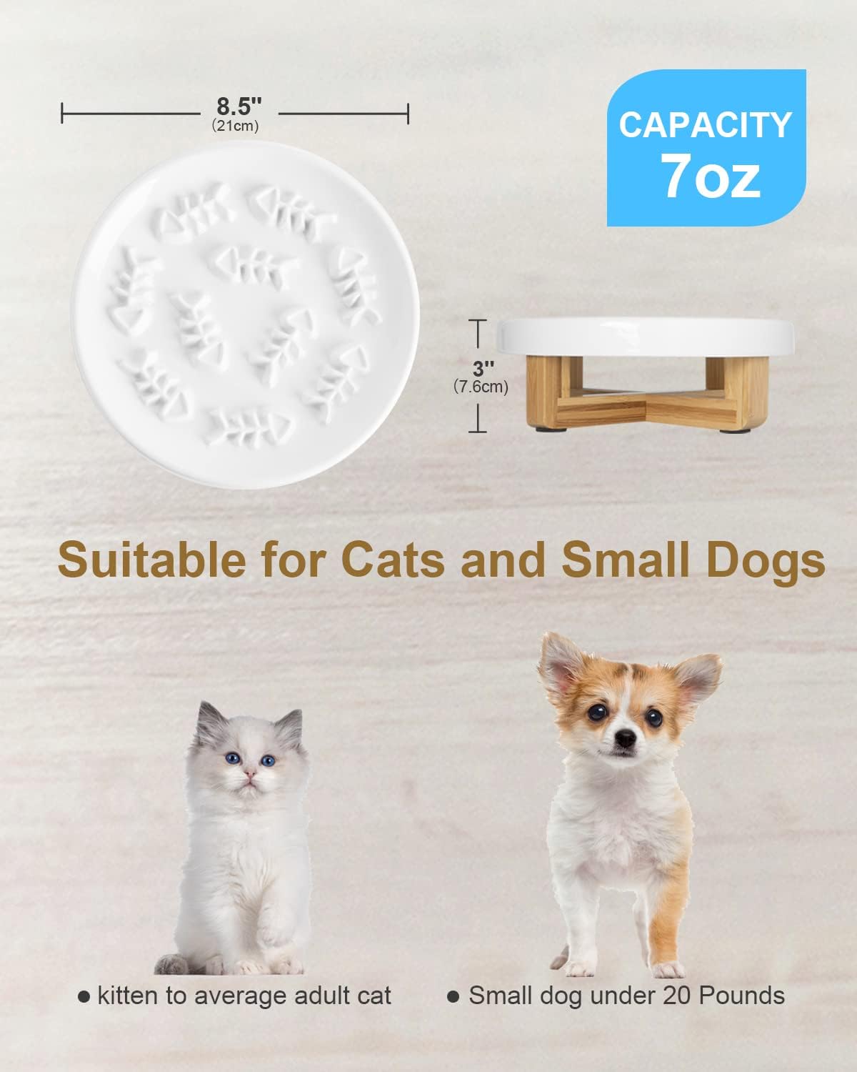 Ceramic Slow Feed Pet Bowl for Cats & Small Dogs Healthy Eating