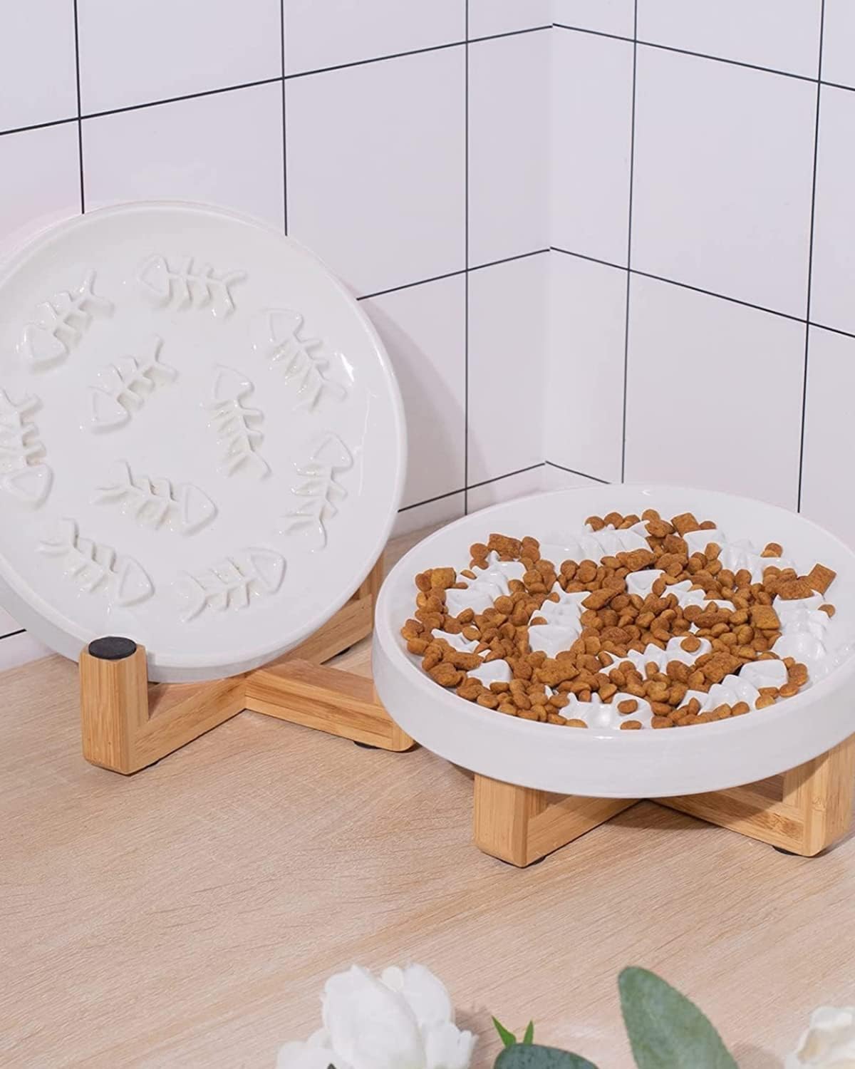 Ceramic Slow Feed Pet Bowl for Cats & Small Dogs Healthy Eating