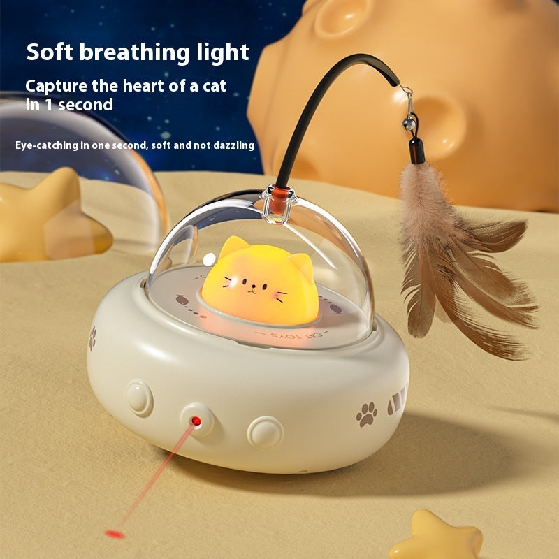 Smart Electric UFO Cat Teaser Toy with Bell & Replaceable Feather