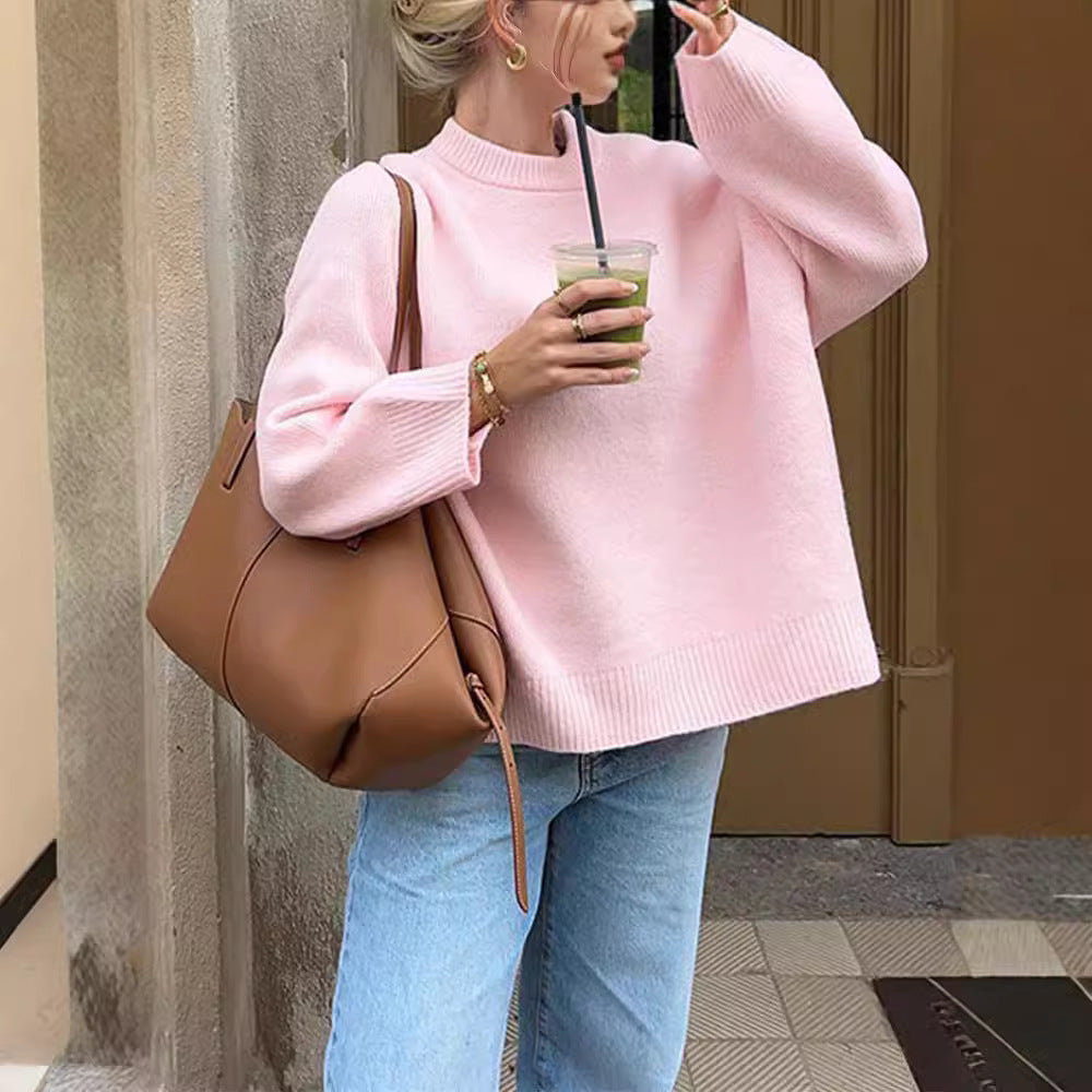 Women’s Sweet Crew Neck Loose Pullover Sweater Winter Long Sleeve Top