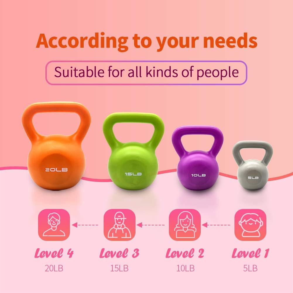 5lbs Vinyl-Coated Kettlebell Set – Strength Training Weights for Women with Comfortable Wide Handle