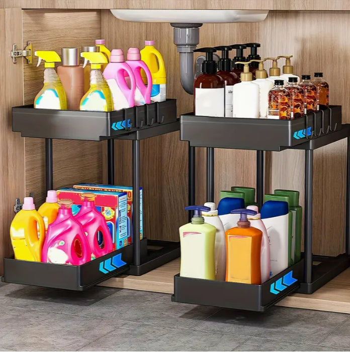 Double-Tier Sink Storage Rack with Drainage