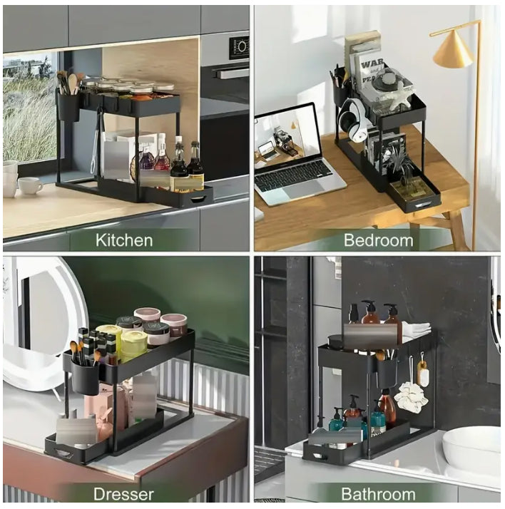 Double-Tier Sink Storage Rack with Drainage