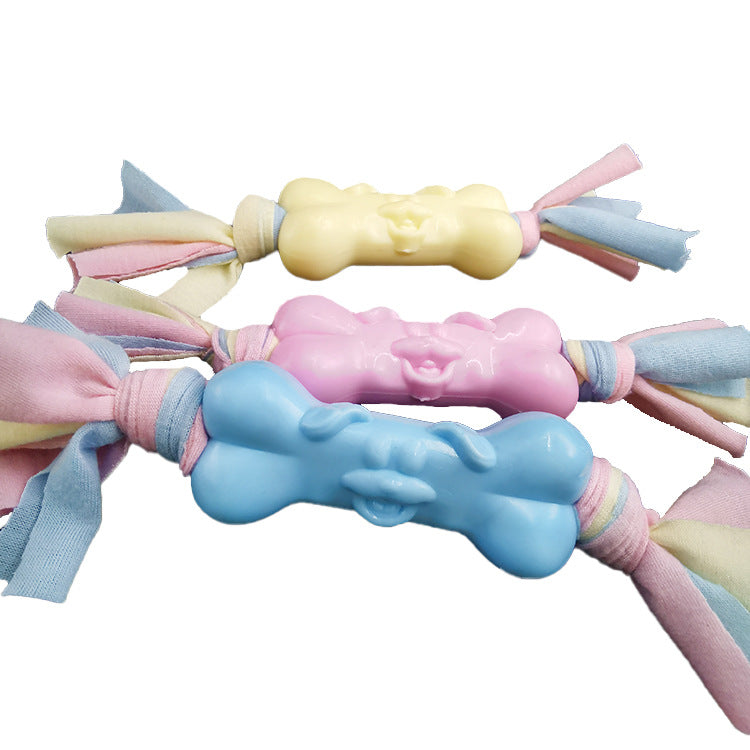 TPR Dog Bone Chew Toy with Cotton Strips