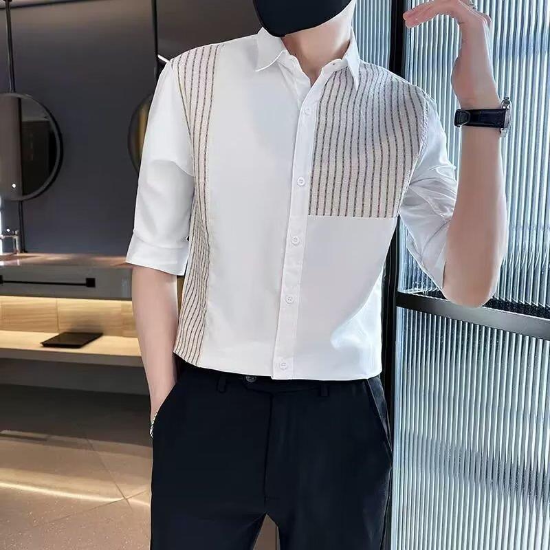 Men's Slim Fit Patchwork Striped Casual Shirt