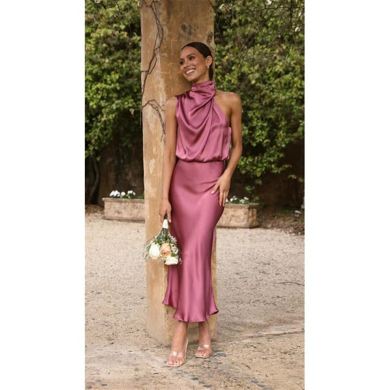 Women’s Sleeveless Halter Neck Summer Evening Dress Elegant Style