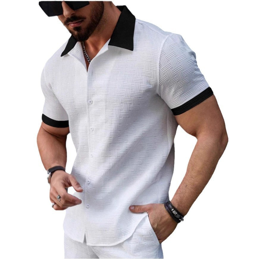 Men's Jacquard Color lock Short Sleeve Casual Shirt