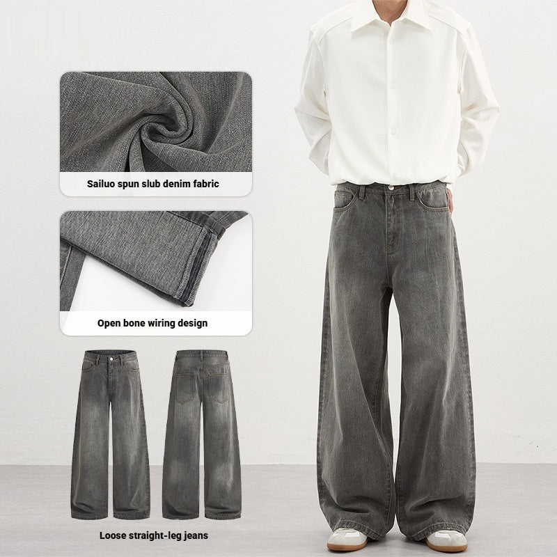 Men's Basic Washed Gray Denim Jeans