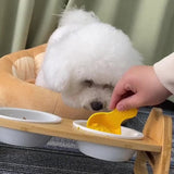 Ceramic Double Pet Bowl with Wooden Stand Adjustable Height for Dogs & Cats