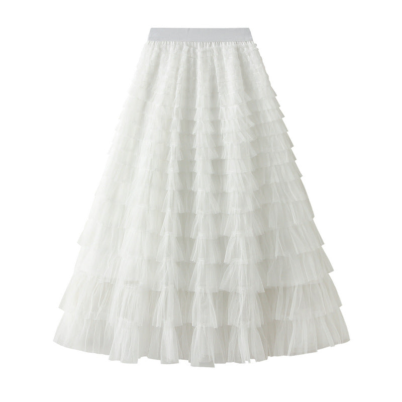 Women’s White Gauze Pleated Cake Skirt