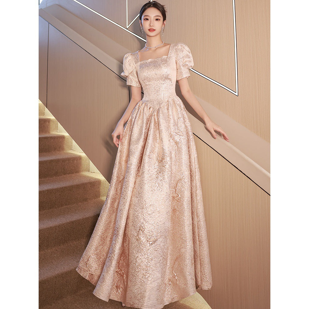 Women’s Champagne Evening Dress Elegant Formal Gown