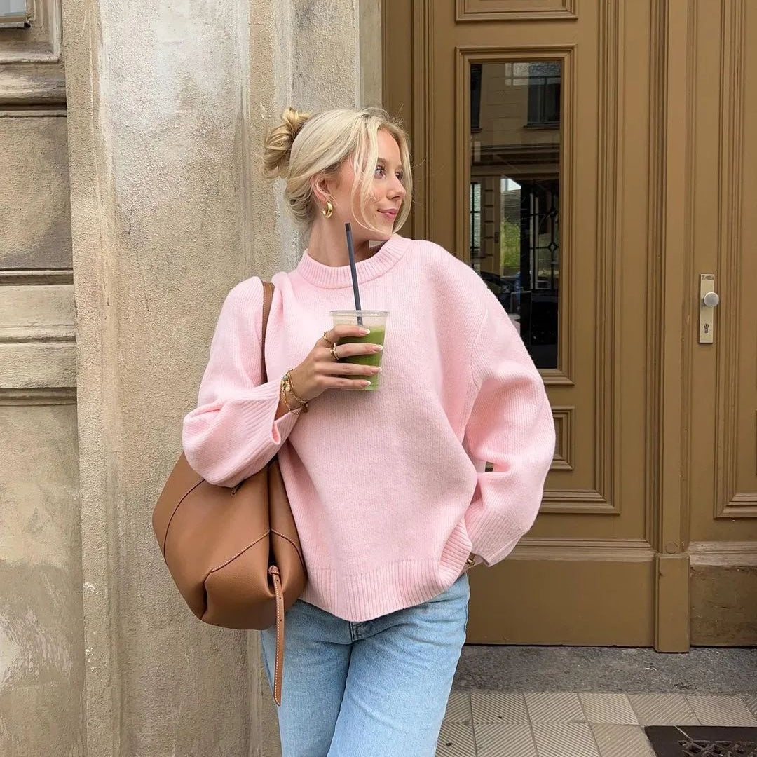 Women’s Sweet Crew Neck Loose Pullover Sweater Winter Long Sleeve Top