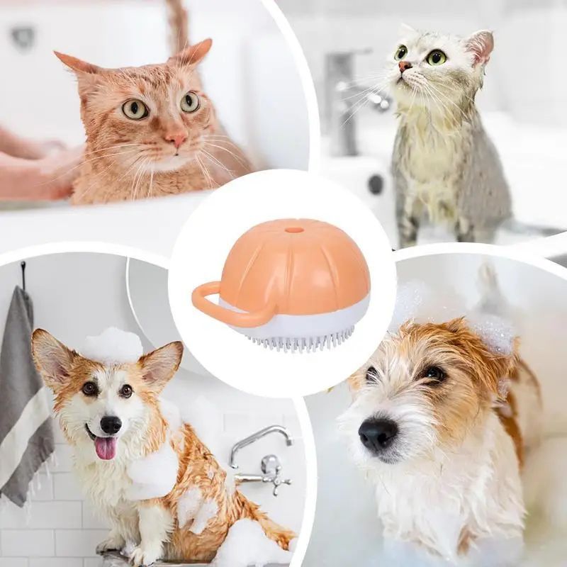 Silicone Dog Scrubber & Bath Brush with Shampoo Dispenser for Pet Grooming