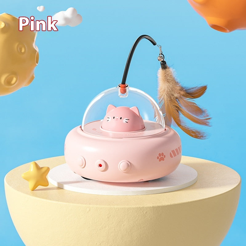 Smart Electric UFO Cat Teaser Toy with Bell & Replaceable Feather