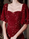Women’s Red Fishtail Bridal Dress Elegant Toast Style