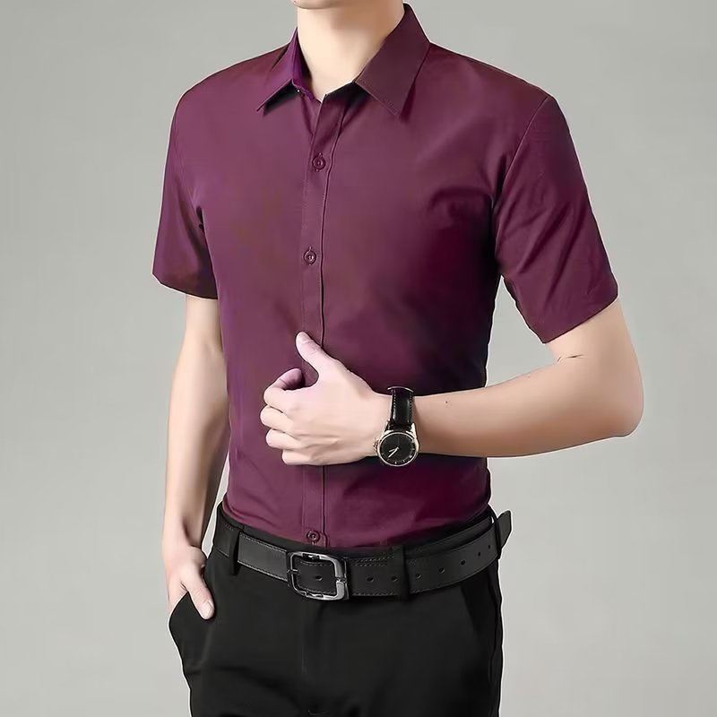 Men's Summer Slim Fit Wrinkle Resistant Short Sleeve Shirt
