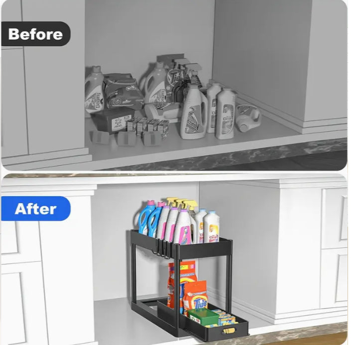 Double-Tier Sink Storage Rack with Drainage
