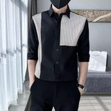 Men's Slim Fit Patchwork Striped Casual Shirt