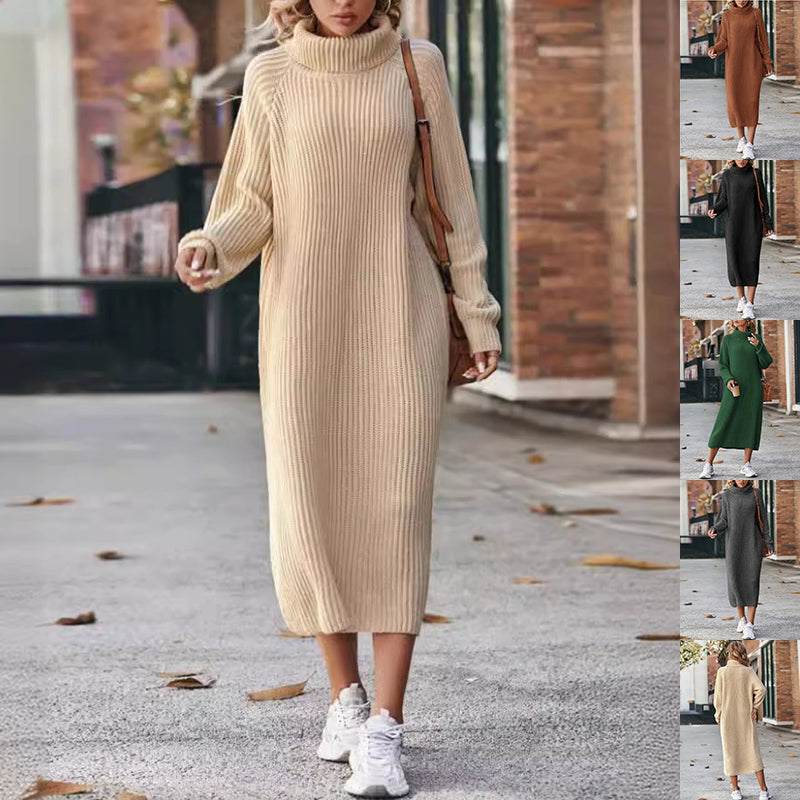 Women’s Winter Turtleneck Knitted Sweater Dress Long Loose Pullover