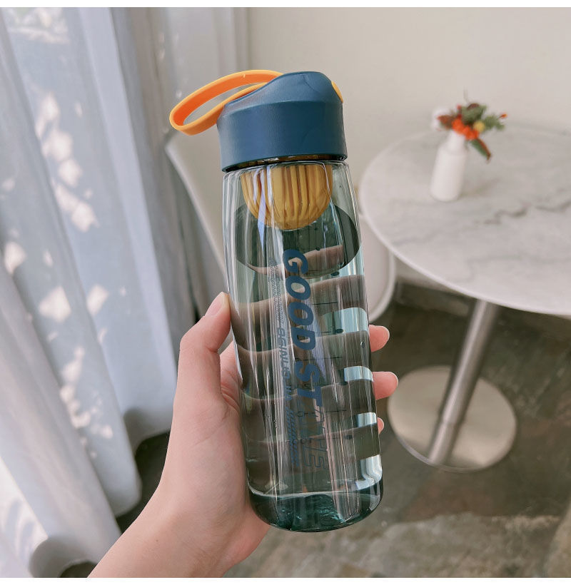 Portable Sports Water Bottle with Filter, Fall-Proof Strap & Measurement Scale