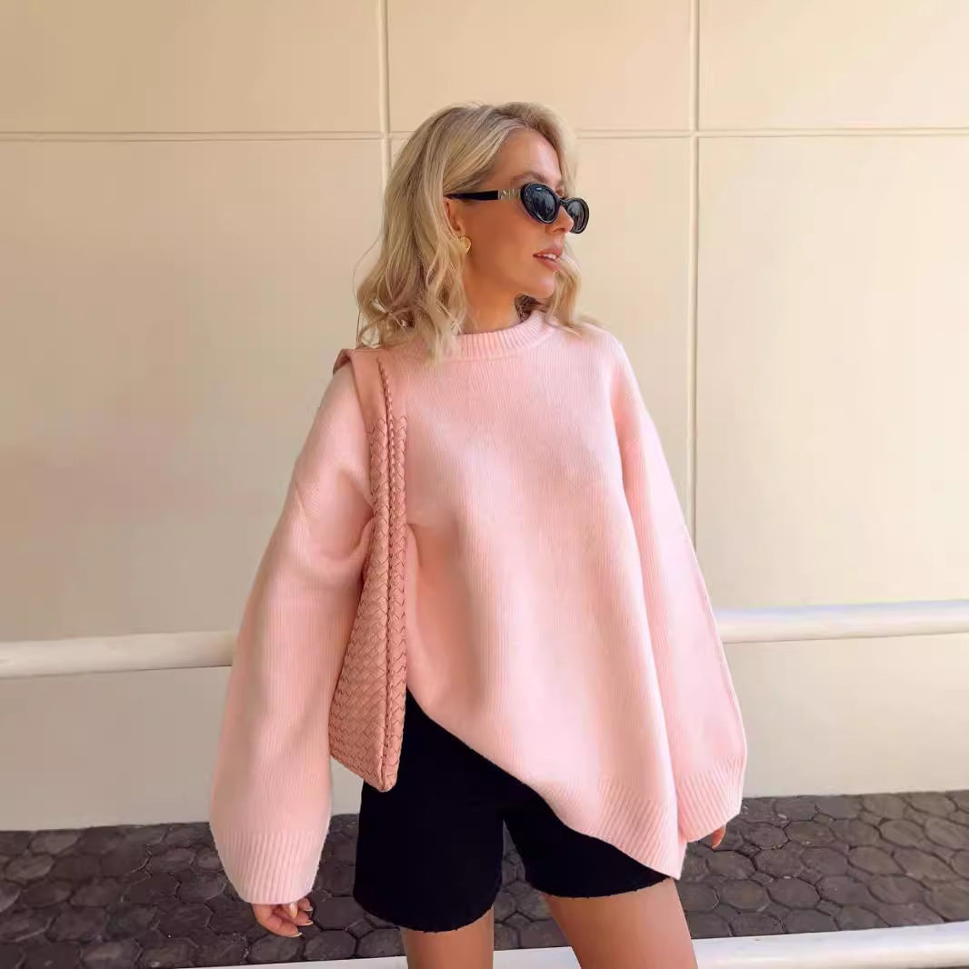 Women’s Sweet Crew Neck Loose Pullover Sweater Winter Long Sleeve Top
