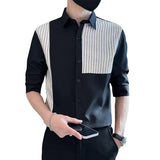 Men's Slim Fit Patchwork Striped Casual Shirt